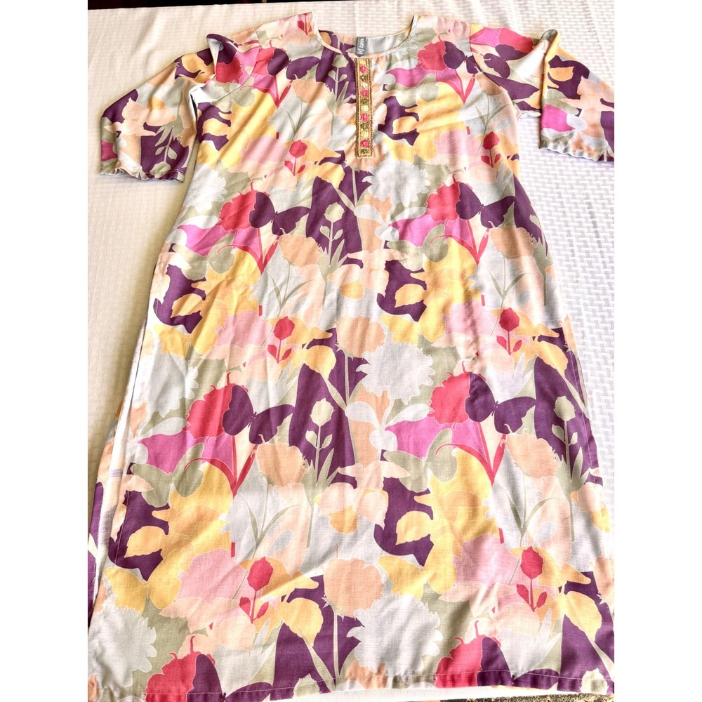 Taruni Floral Butterfly Tunic Dress Purple Pink Yellow 5XL Embroidered Bib Boho